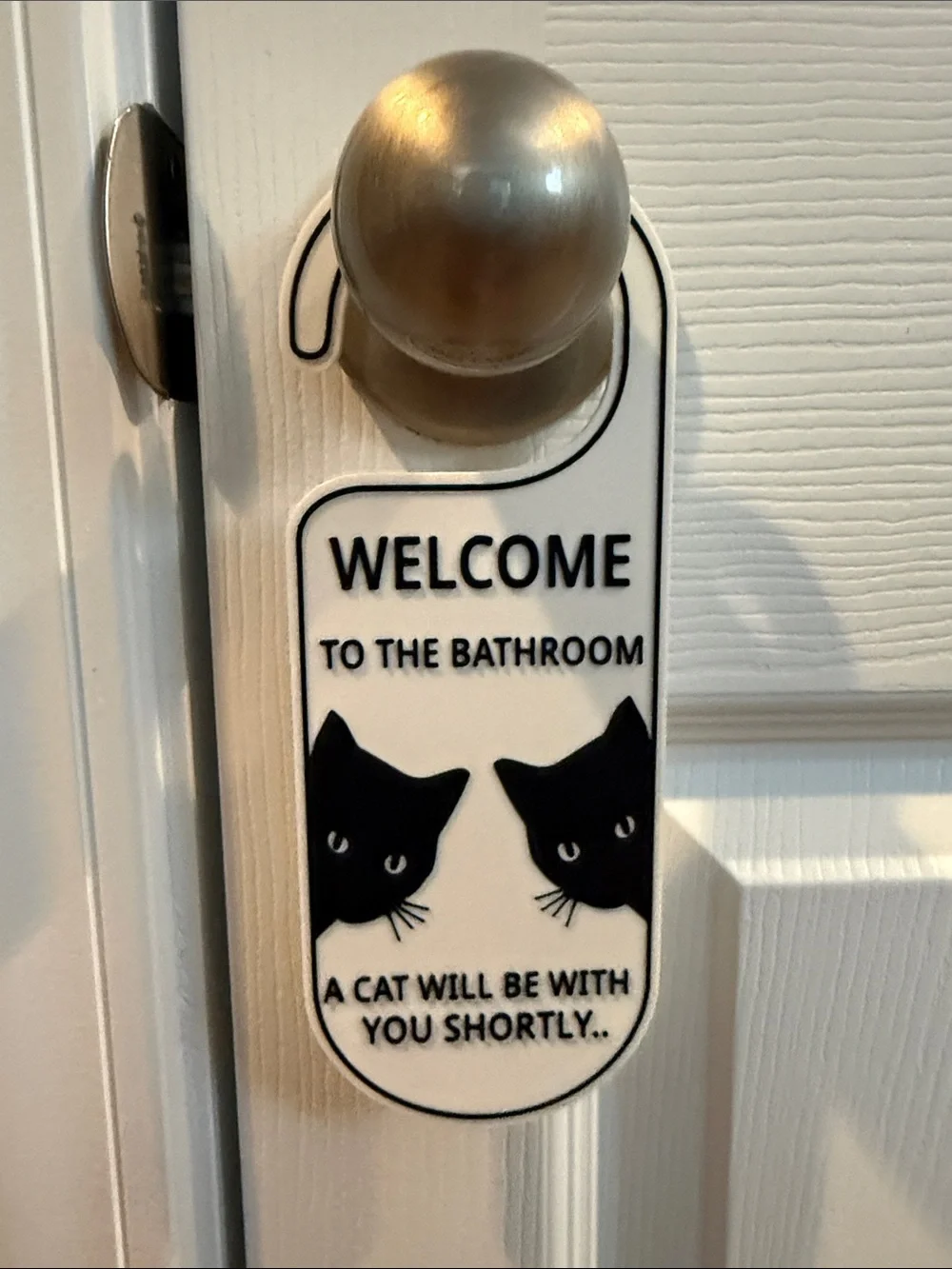 Black Cat Door Hanger & Sign Set - Cute Cat Bathroom Decor